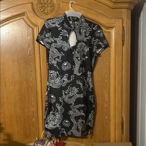 SHEIN Black and White Dragon Print Mini Dress